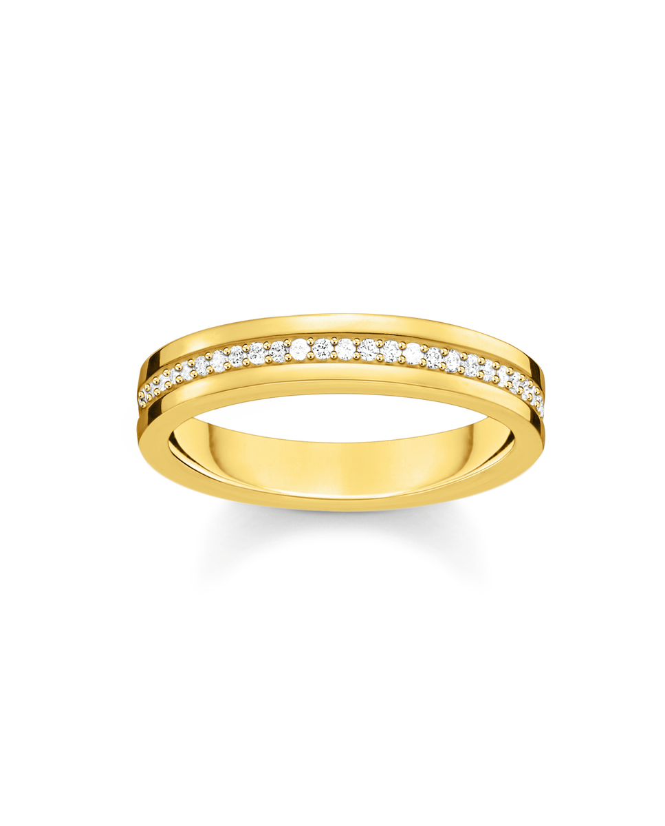 Anillo de banda con circonitas blancas chapado en oro Blanco-1