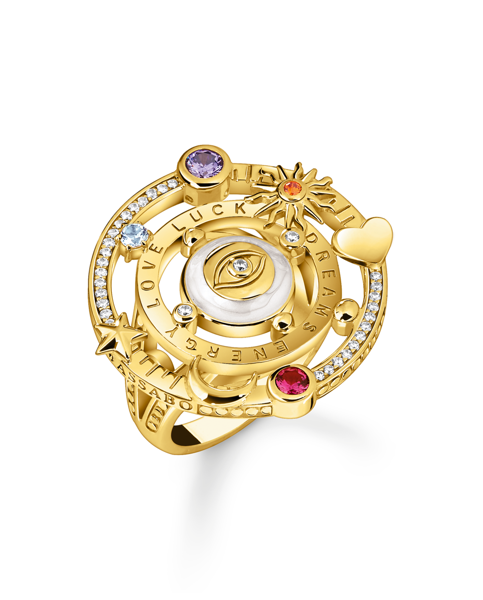 Anillo de cóctel con diseño cósmico y piedras de colores chapado en oro - Thomas Sabo - Multicolor Multicolor-1