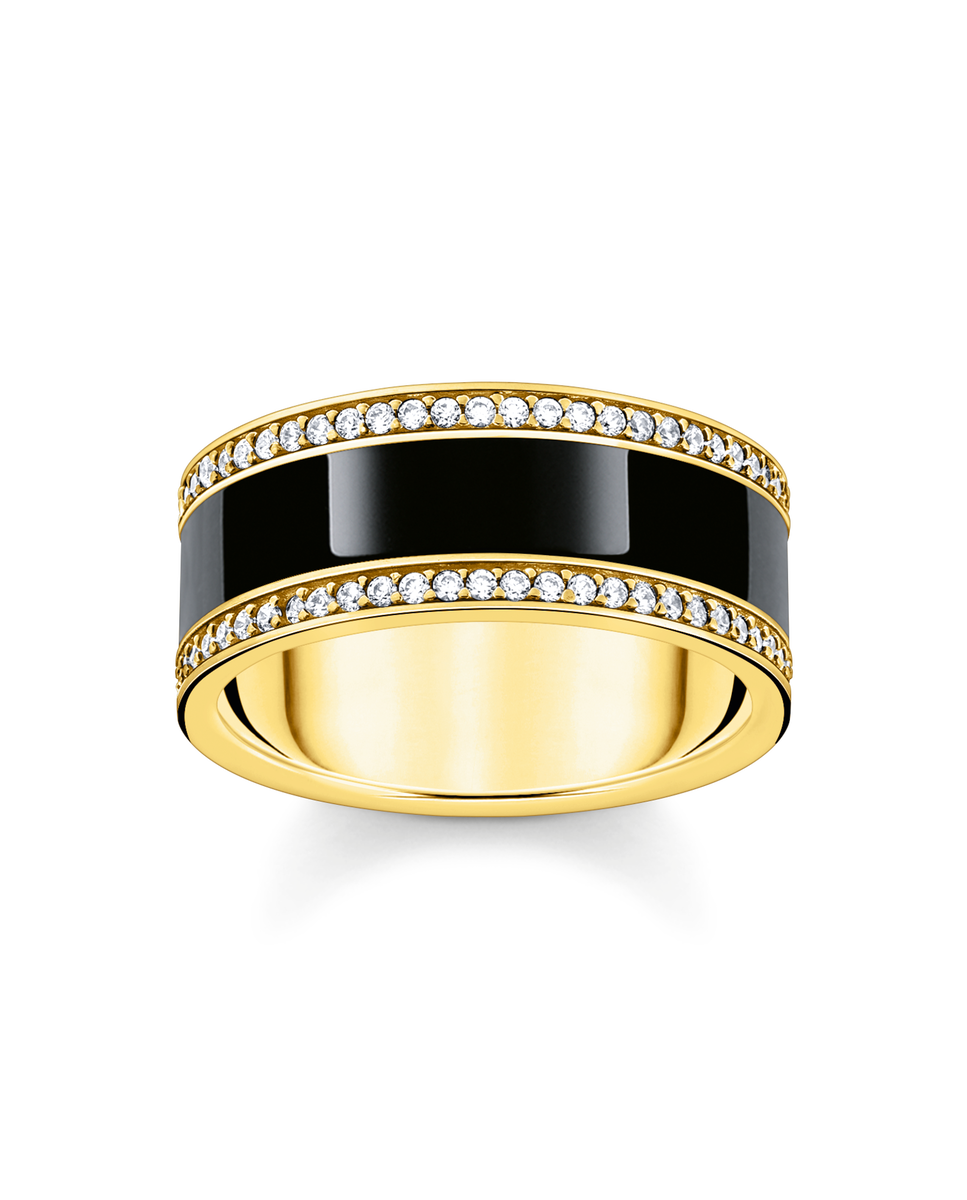 Anillo de banda con esmalte en frío de color negro y circonitas chapado en oro - Thomas Sabo - Negro Negro-1