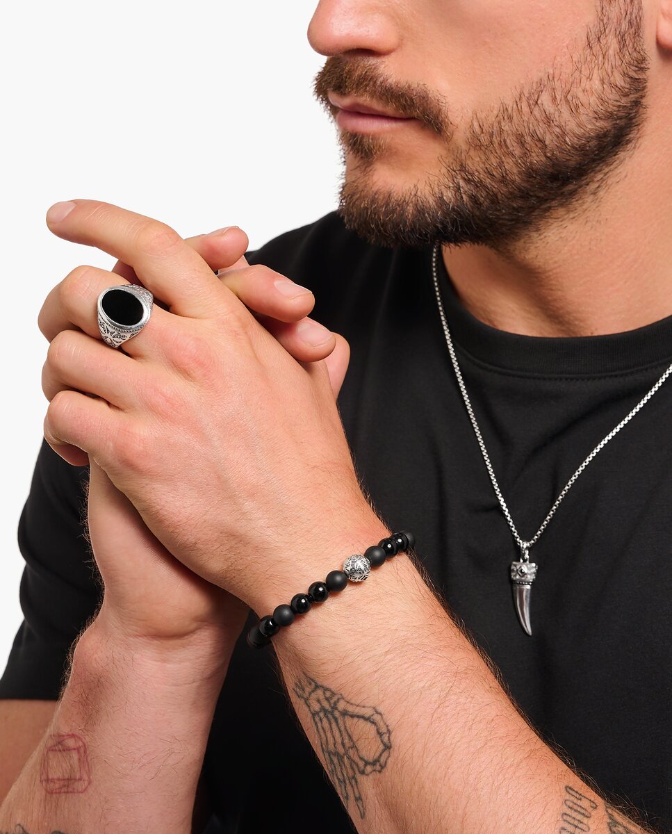 Pulsera de cuentas de obsidiana y plata ennegrecida - Thomas Sabo - Negro Negro-2