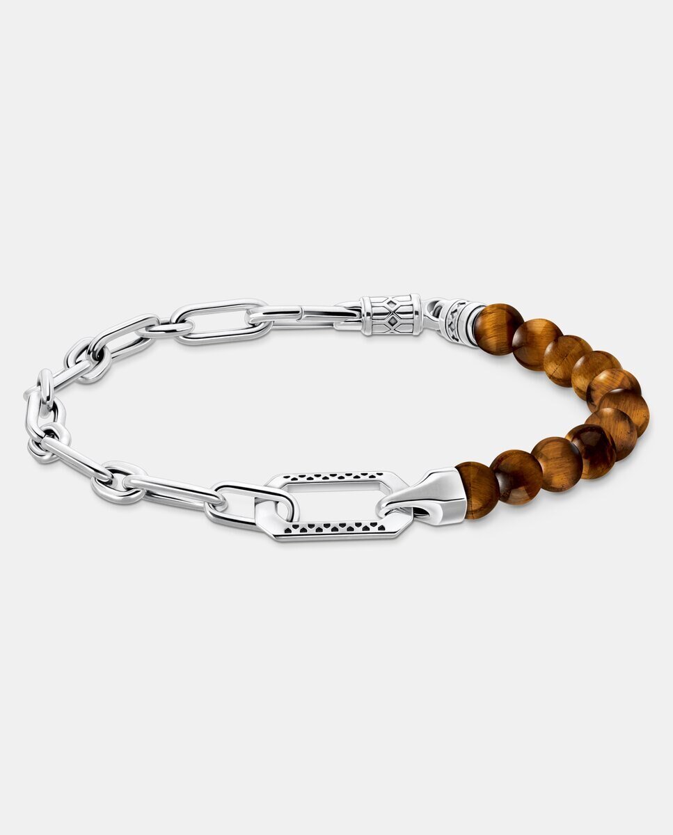 Imagen 0 de Pulsera de plata ennegrecida con cuentas marrones Plata