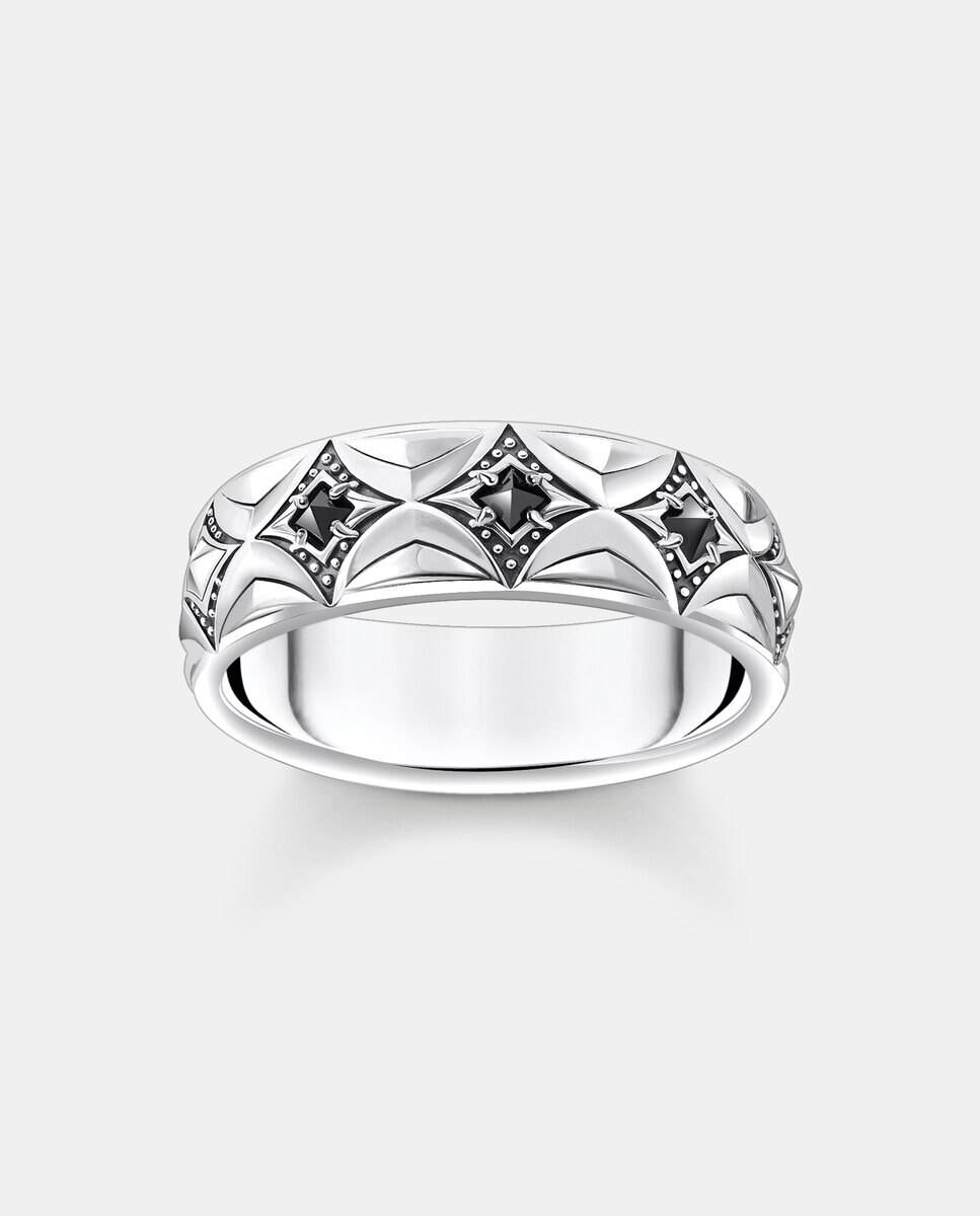 Silver blackend band ring with rhombus pattern and zirconia - Thomas Sabo - Plata Plata-1