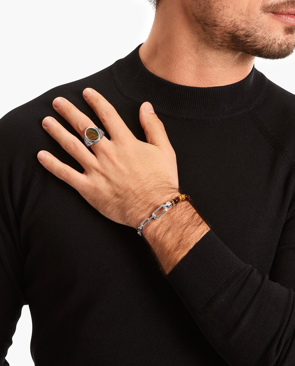 Anillo de sello de plata ennegrecida con ojo de tigre azul y dorado - Thomas Sabo - Plata Plata-3