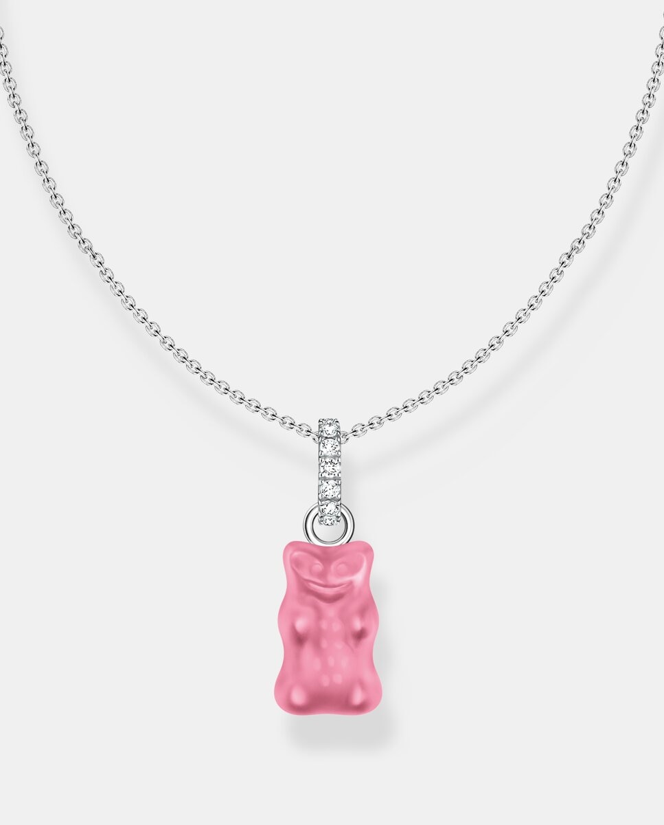 Imagen 0 de Cadena de plata con colgante de "osito de oro" haribo rosa y piedras de circonita Plata