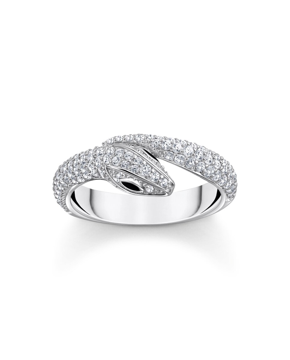 Anillo serpiente de plata con circonita blanca