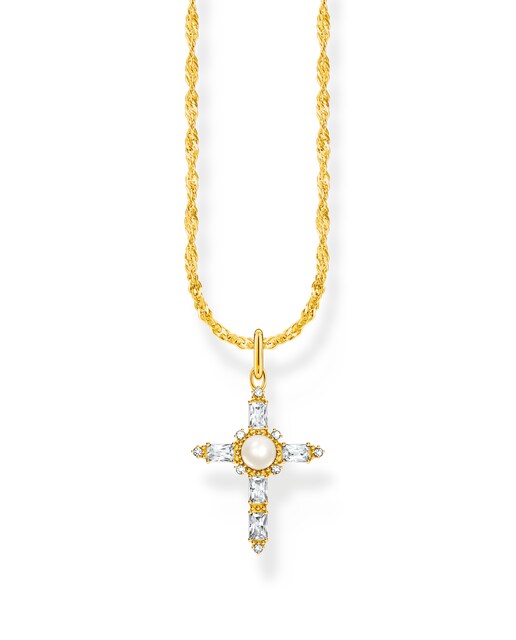 Imagen 0 de Cadena chapada en oro con colgante en forma de cruz blanca Cross Romance