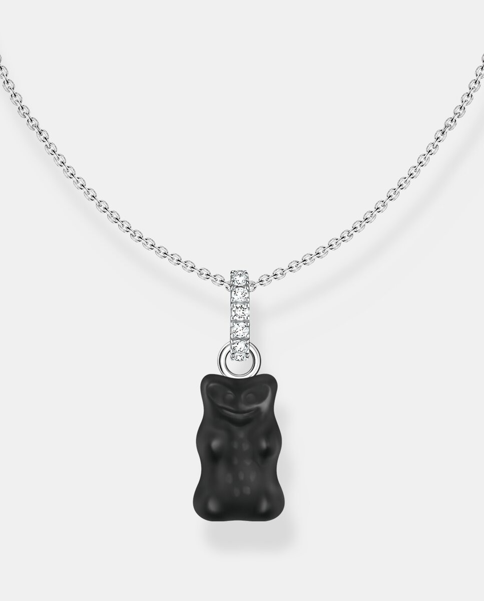 Imagen 0 de Cadena de plata con colgante de "osito de oro" negro y piedras de circonita Plata