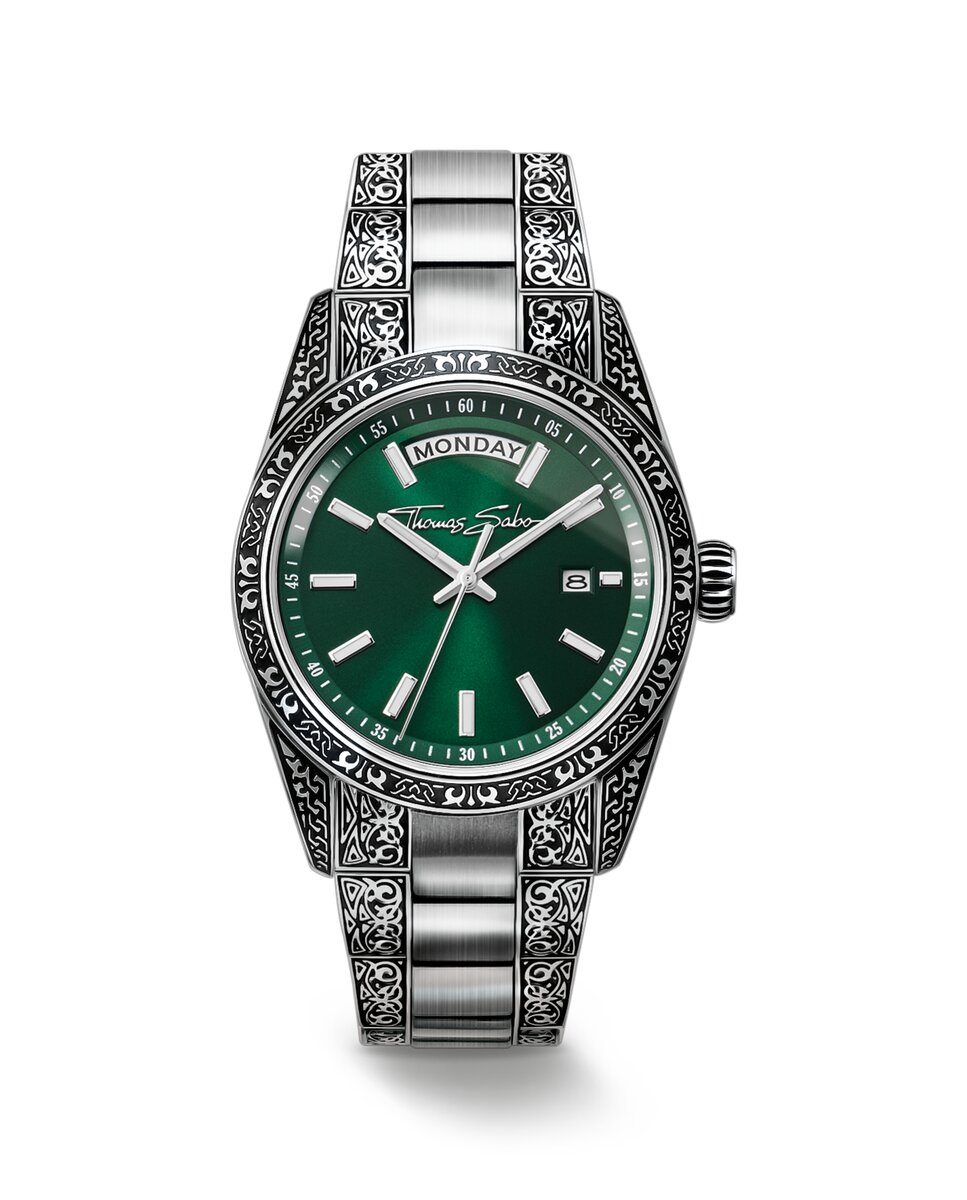 Imagen 0 de Reloj rebel at heart revive 36 mm acero inoxidable verde humo diseño grabado Plata