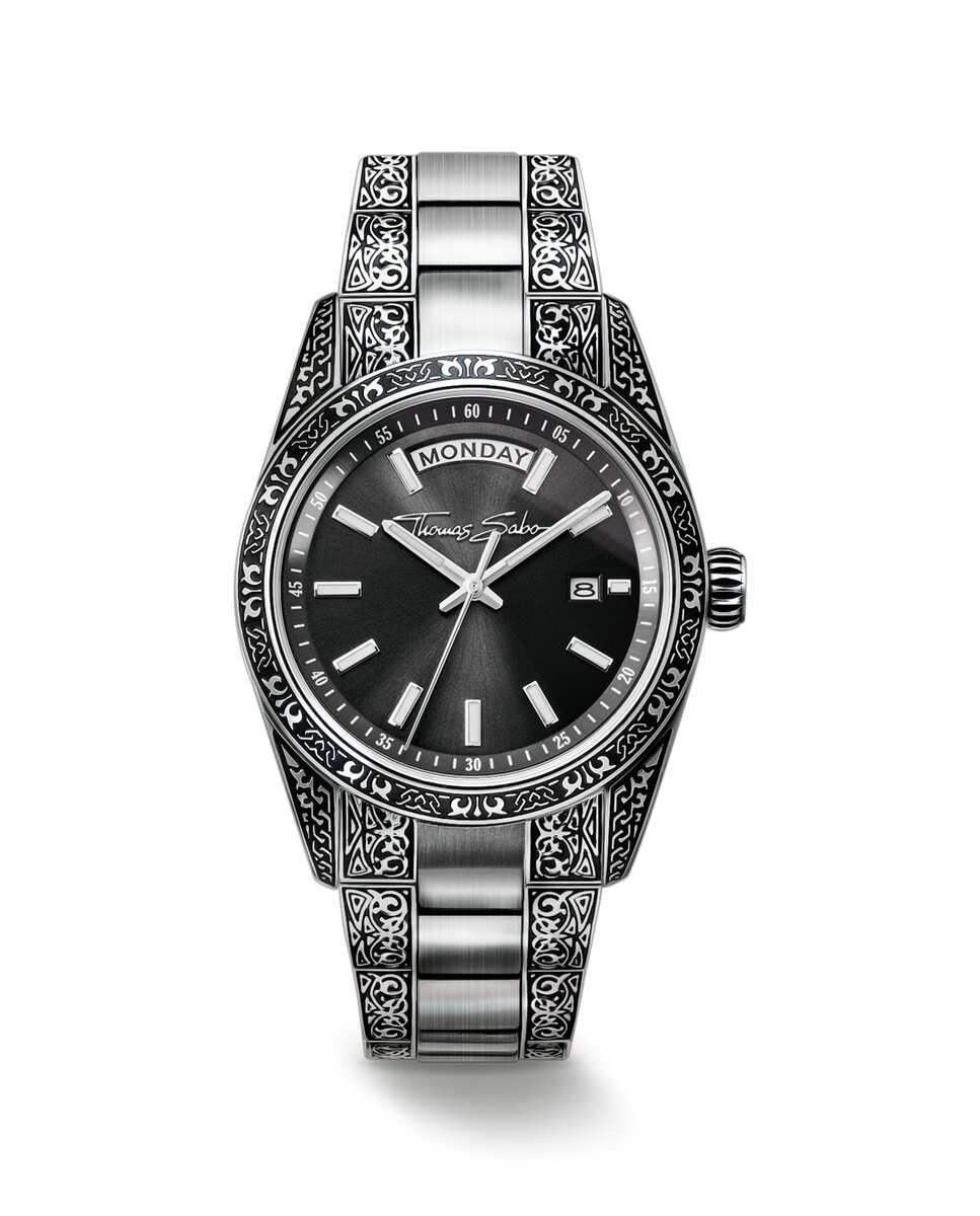 Imagen 0 de Reloj rebel at heart revive 36 mm acero inoxidable negro diseño grabado Plata
