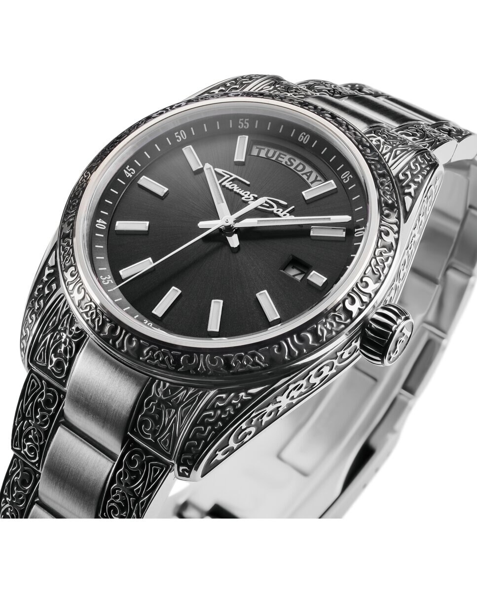 Reloj rebel at heart revive 36 mm acero inoxidable negro diseño grabado - Thomas Sabo - Plata Plata-3