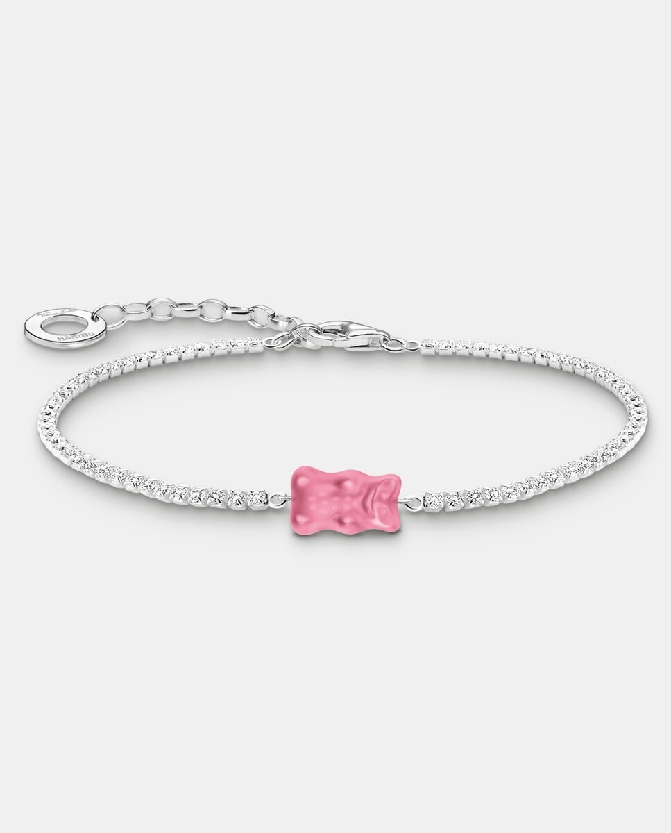 Imagen 0 de Pulsera de cadena con ositos de oro rosa y piedras de plata Plata