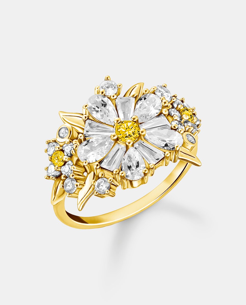 Anillo con flor, margarita encantadora, con piedras lovely daisy, chapado en - Thomas Sabo - Oro Oro-1