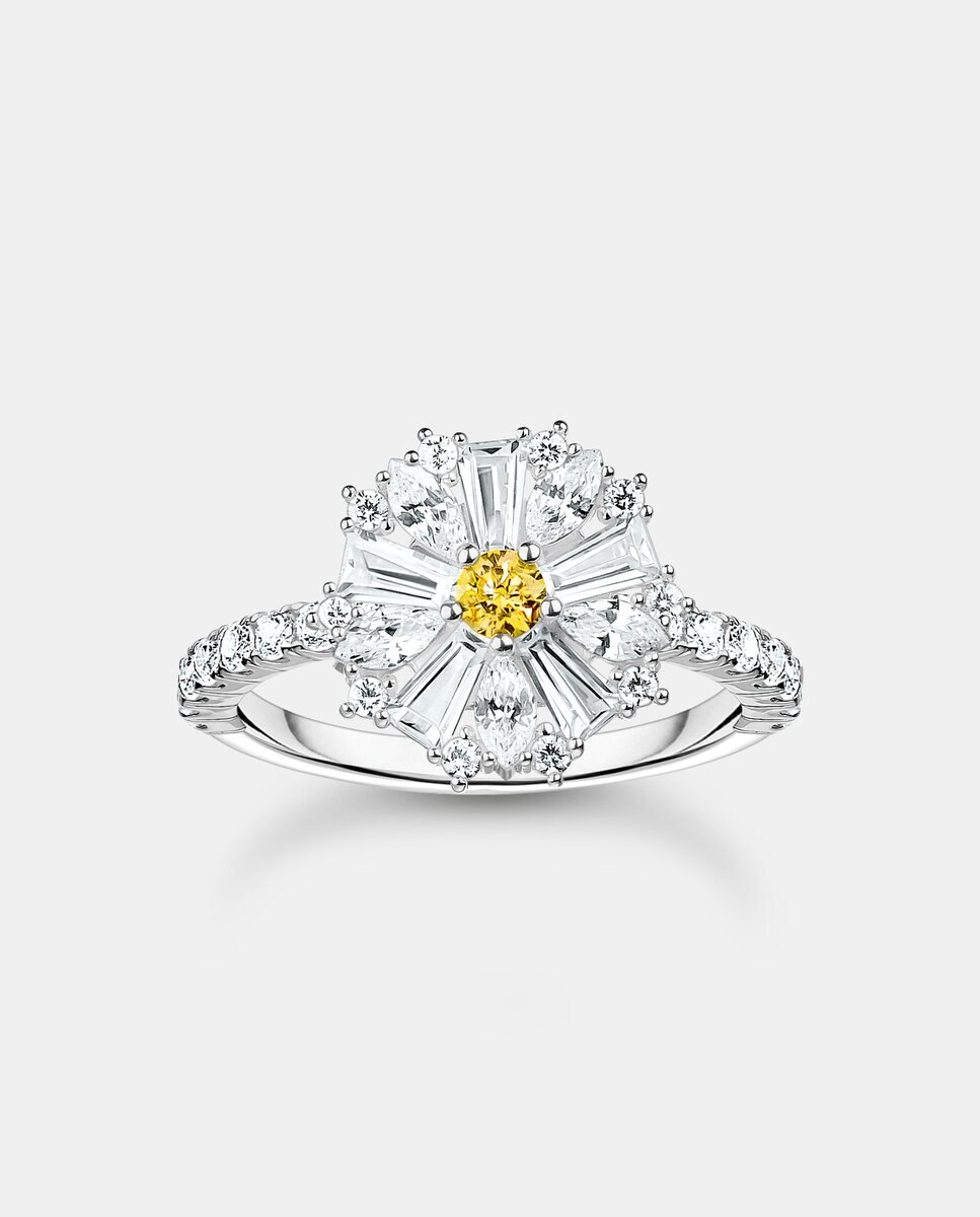 Anillo con flor, margarita encantadora lovely daisy, con piedras, - Thomas Sabo - Plata Plata-1
