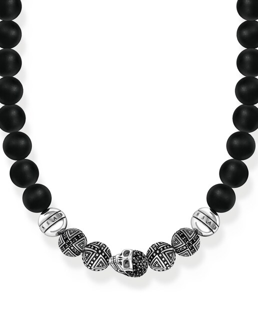 Imagen 0 de Collar obsidiana con calavera y cruces de plata