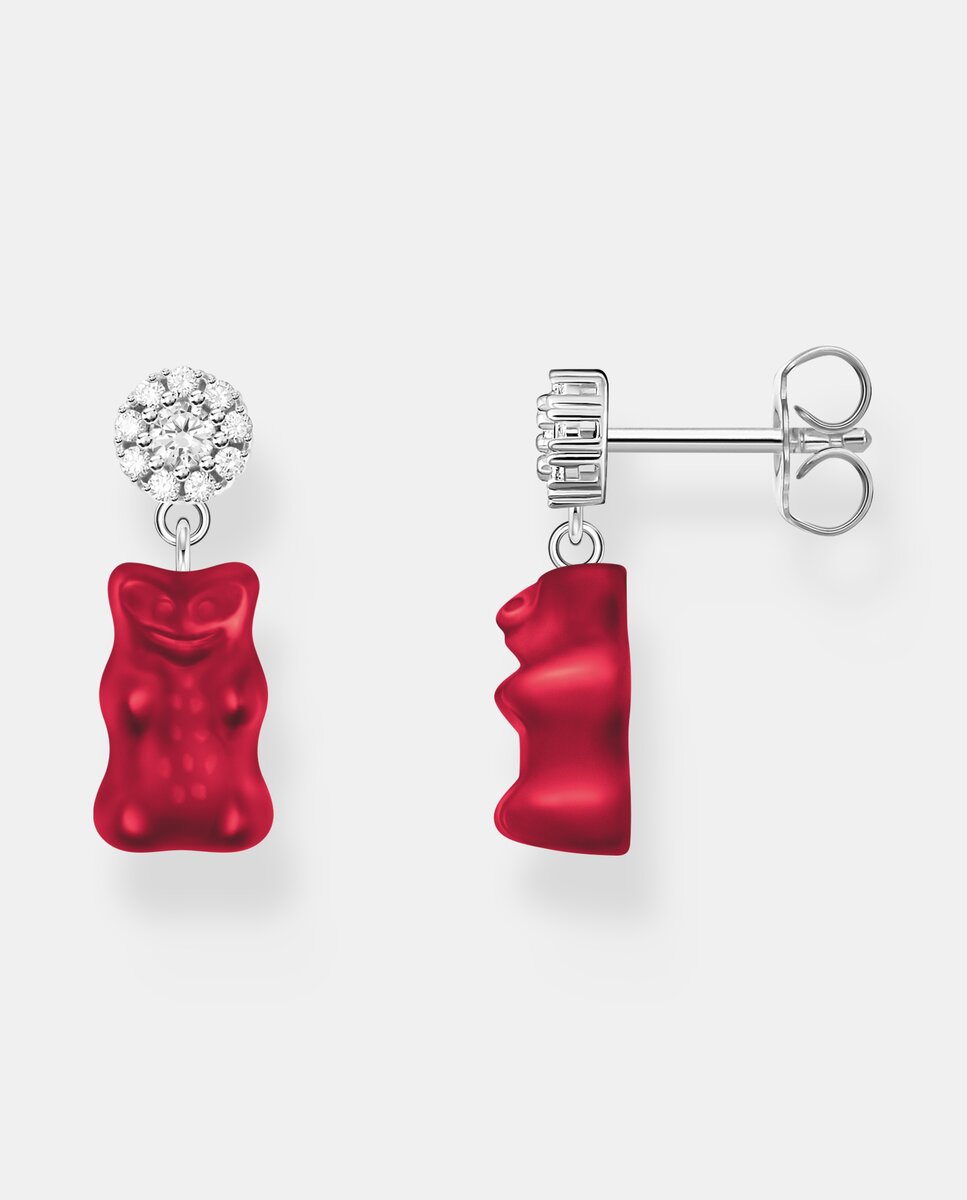 Imagen 0 de Pendientes con "ositos de oro" roja de plata Rojo