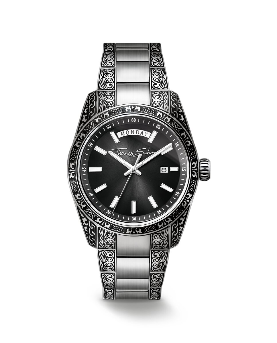 Imagen 0 de Reloj rebel at heart revive 40 mm acero inoxidable negro diseño grabado Plata
