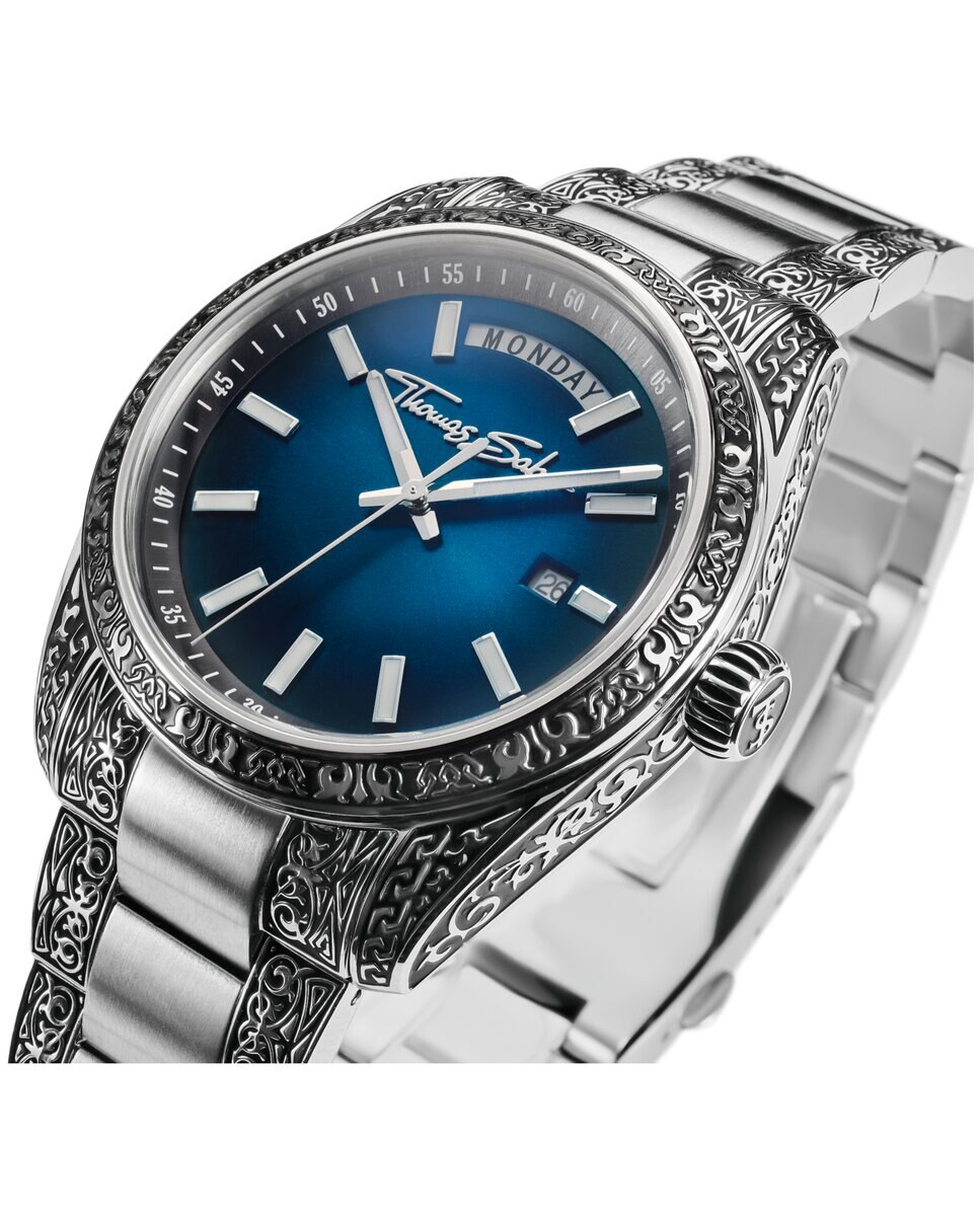 Reloj rebel at heart revive 40 mm acero inoxidable azul medianoche diseño grabado - Thomas Sabo - Plata Plata-3