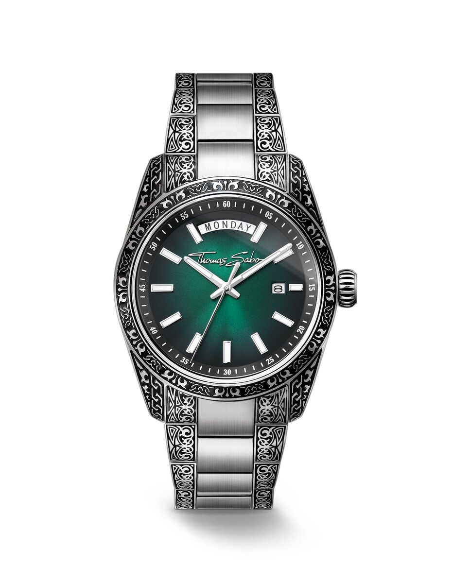 Imagen 0 de Reloj rebel at heart revive 40 mm acero inoxidable verde humo diseño grabado Plata