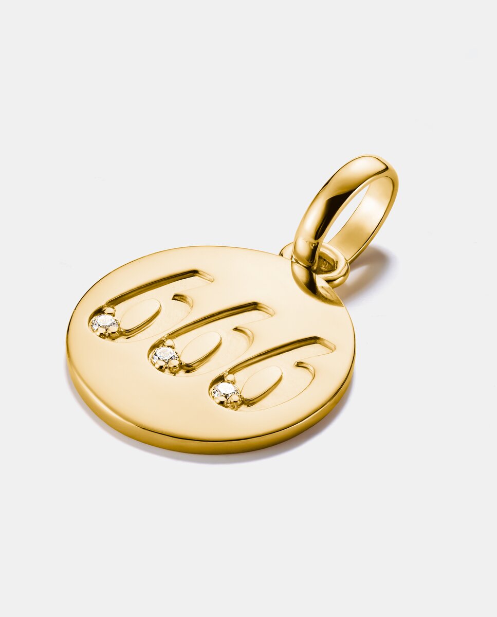 Colgante charm ángel número 666 con piedras connect baño de oro