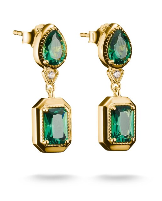 Imagen 0 de Pendientes de piedra verde bañados en oro de 18k