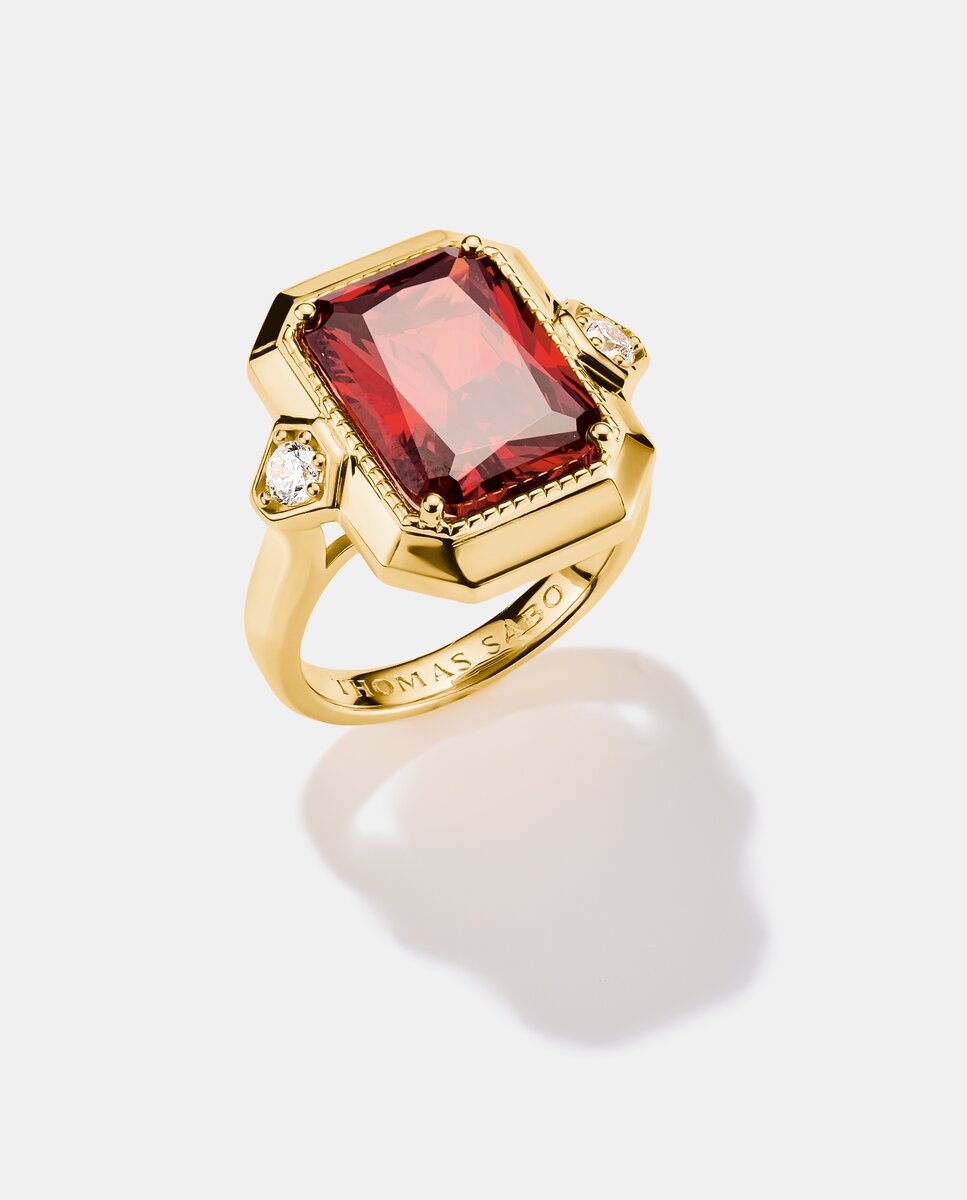 Imagen 1 de Anillo piedra circonita roja elyndra bañado en oro de 18k Oro