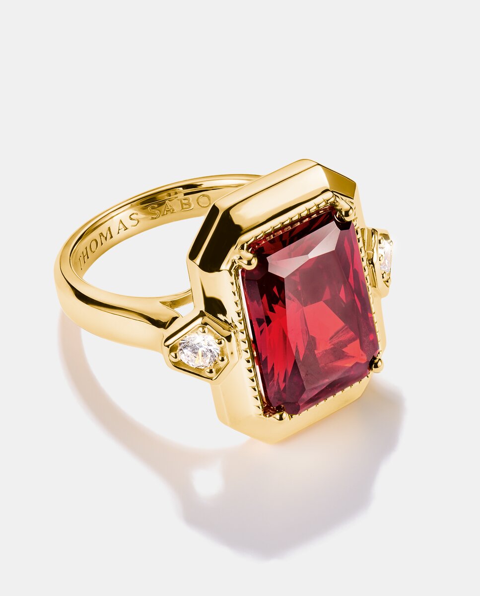 Imagen 2 de Anillo piedra circonita roja elyndra bañado en oro de 18k - Thomas Sabo - Oro Oro