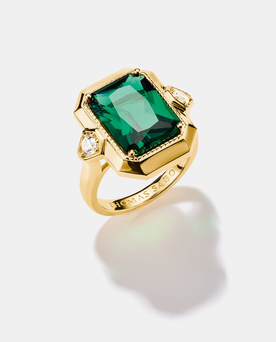 Imagen 1 de Anillo piedra circonita verde elyndra chapado en oro de 18k Oro