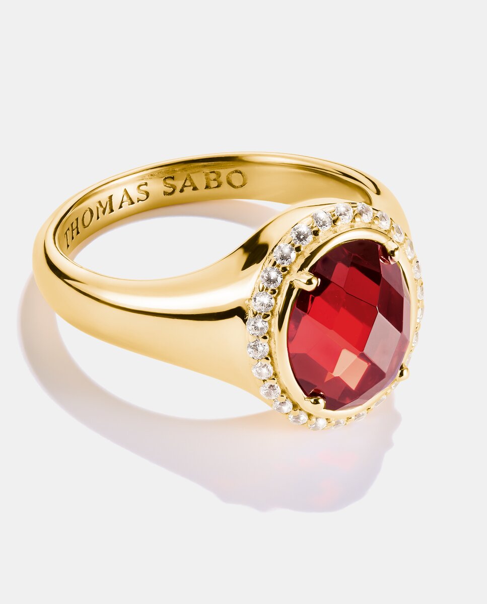Imagen 2 de Anillo de circonita roja chapado en oro de 18k - Thomas Sabo - Oro Oro