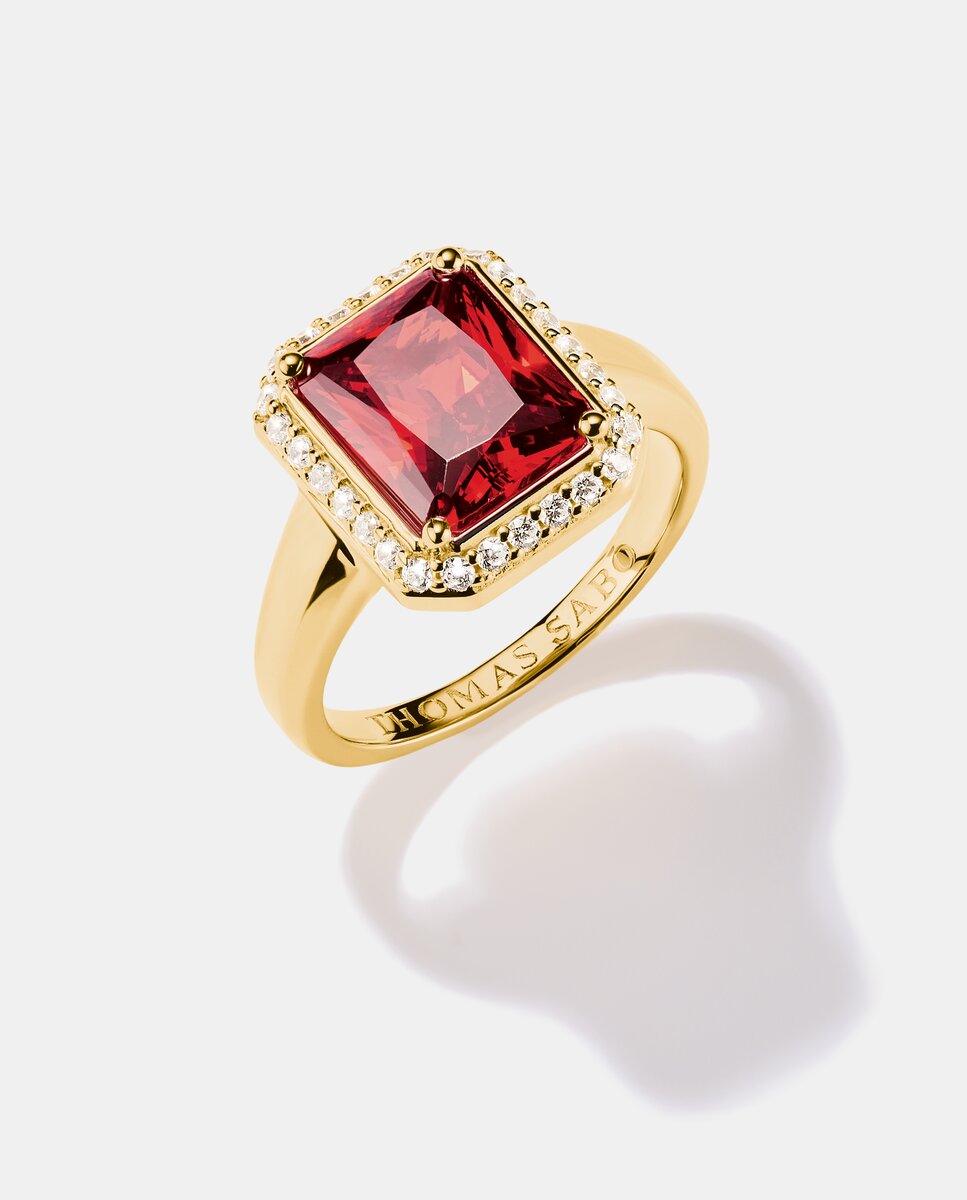 Imagen 1 de Anillo con piedra octogonal roja dorada de 18k Oro
