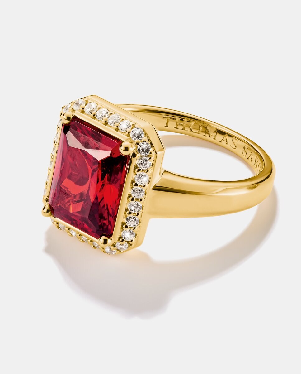 Imagen 2 de Anillo con piedra octogonal roja dorada de 18k - Thomas Sabo - Oro Oro