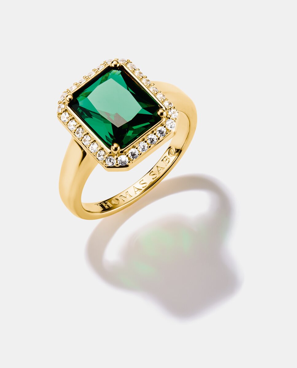 Imagen 1 de Anillo chapado en oro con piedra octogonal verde de 18k Oro