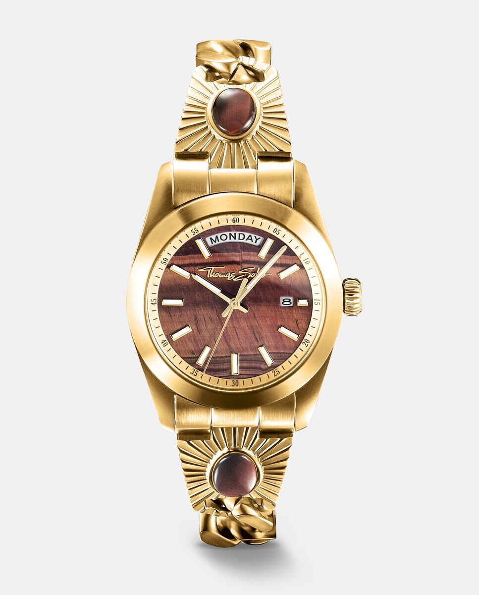 Imagen 0 de Reloj elyndra con esfera de ojo de tigre rojo de 36 mm en color dorado Plata