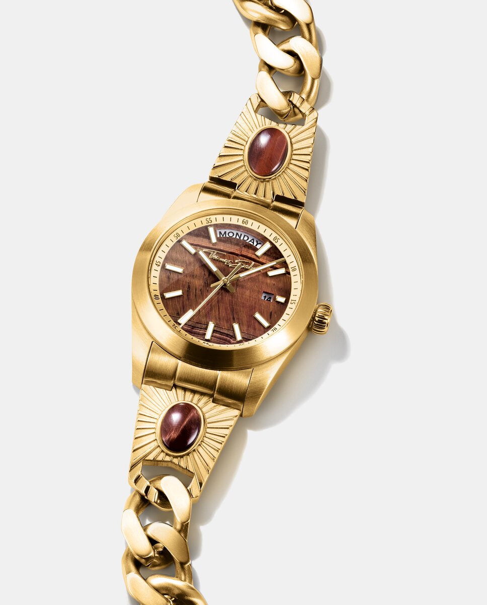 Reloj elyndra con esfera de ojo de tigre rojo de 36 mm en color dorado - Thomas Sabo - Plata Plata-2