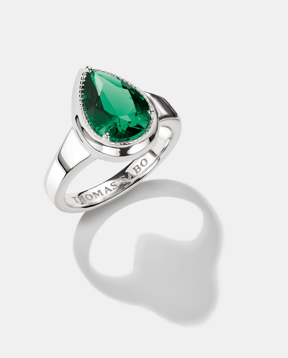 Anillo gota piedra Elyndra de plata - Thomas Sabo - Verde Verde-1