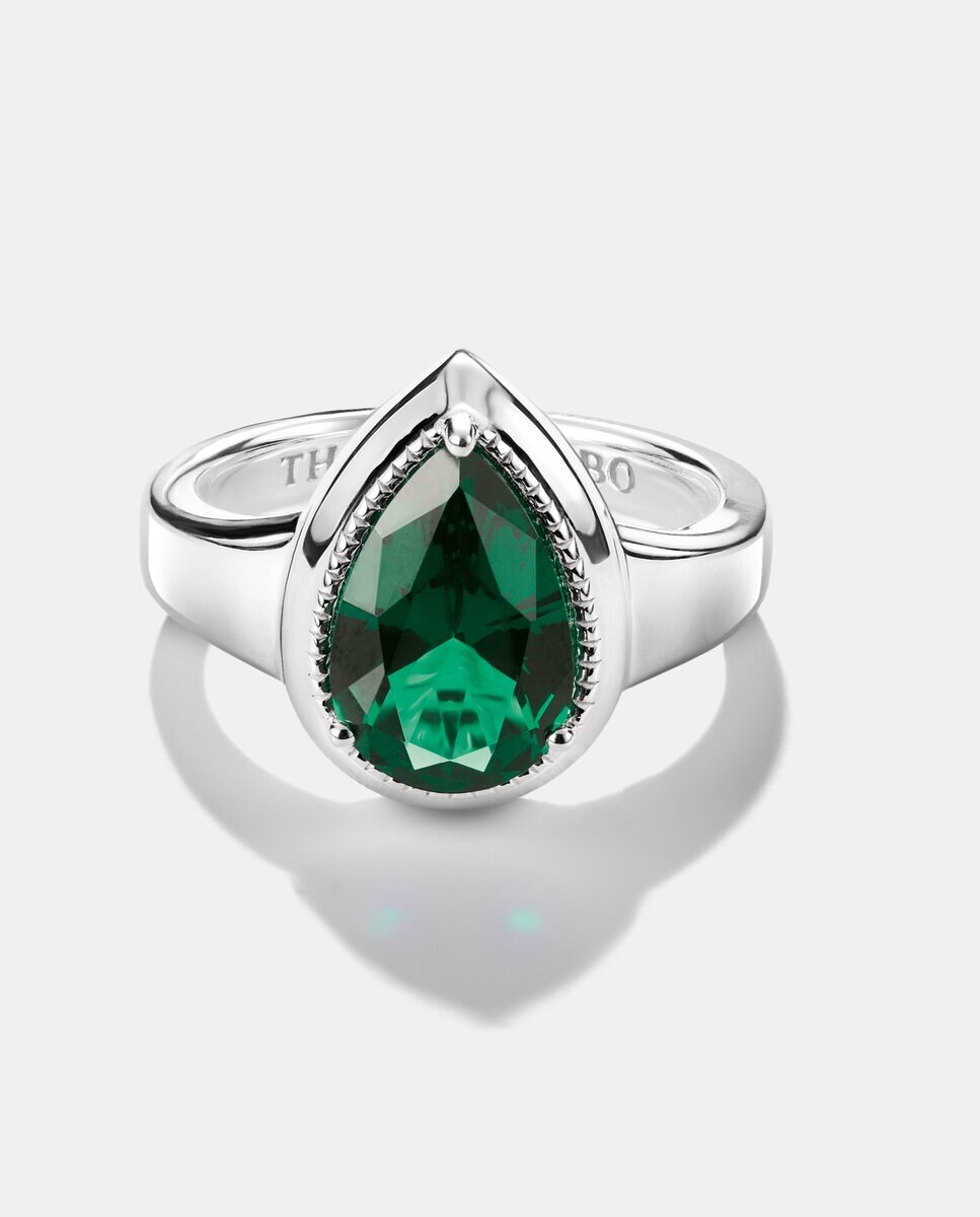 Anillo gota piedra Elyndra de plata - Thomas Sabo - Verde Verde-2