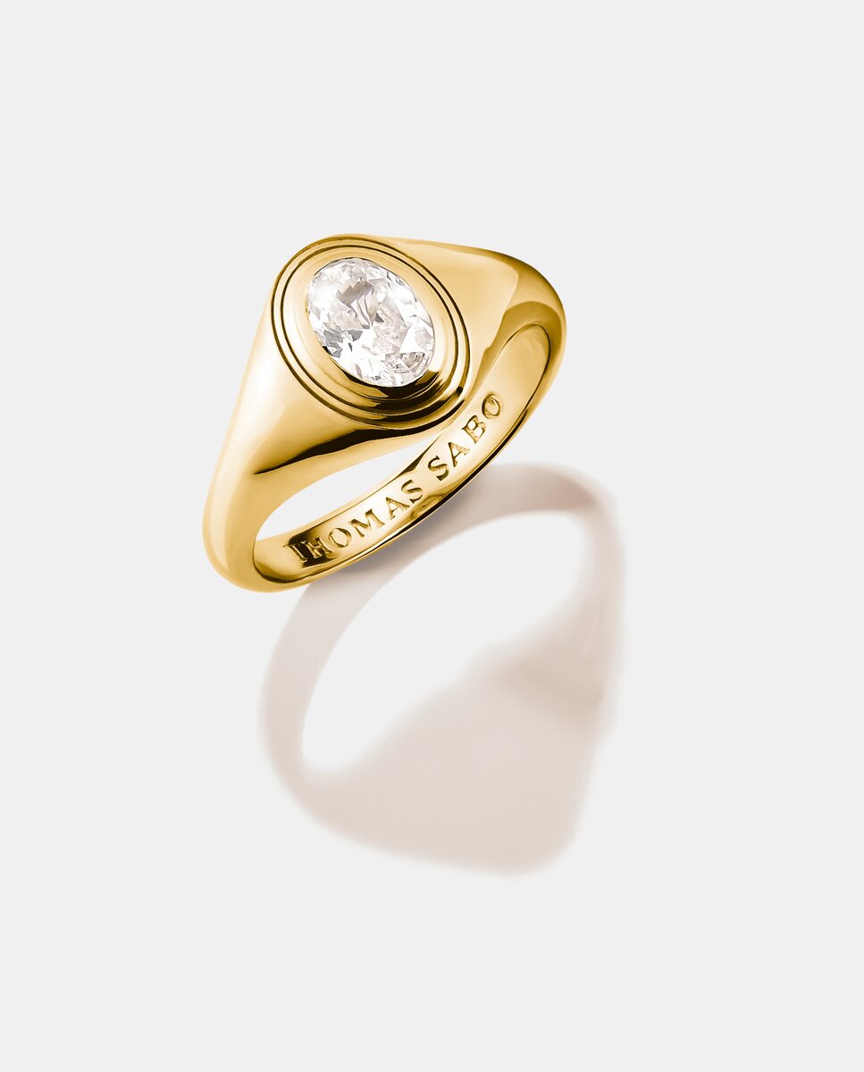 Anillo con piedra solitaria circonita oval Bold Elegance en oro de 18k - Thomas Sabo - Dorado Dorado-1