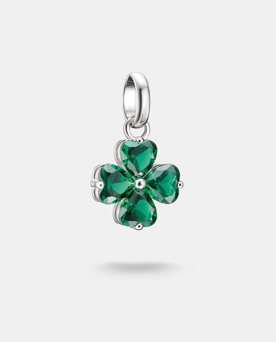 Imagen 0 de Símbolo charm trébol de cuatro hojas connect de plata Verde