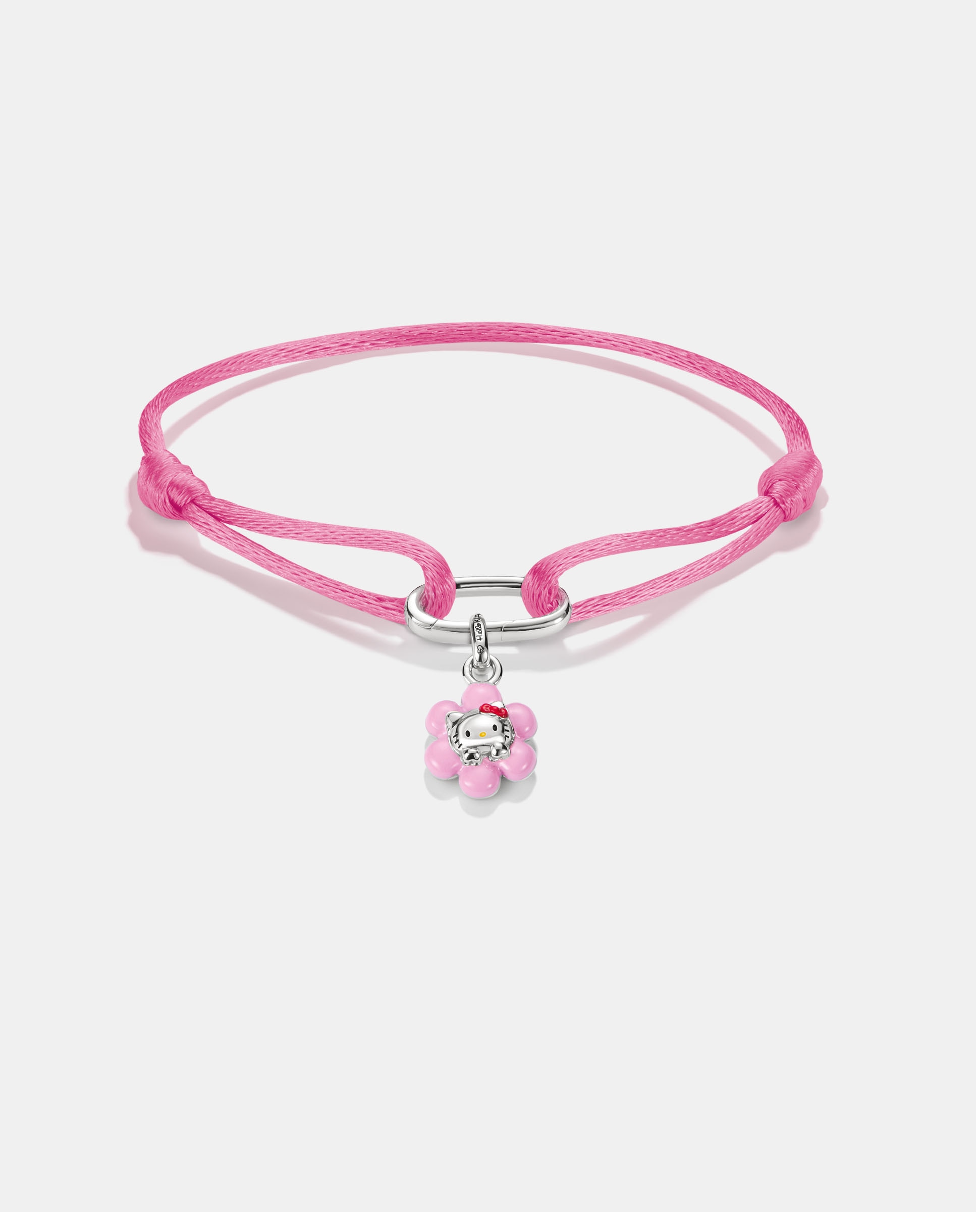 Imagen 1 de Hello kitty pulsera textil rosa con charm – connect Plata
