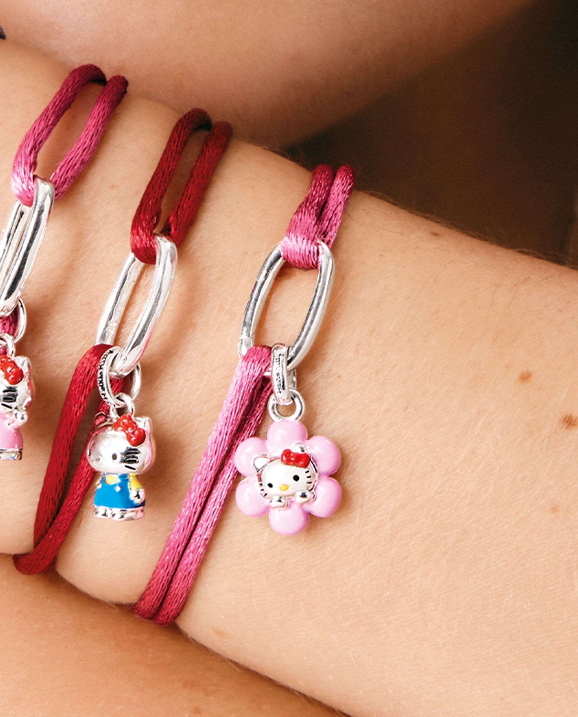 Imagen 4 de Hello kitty pulsera textil rosa con charm – connect - Thomas Sabo - Plata Plata