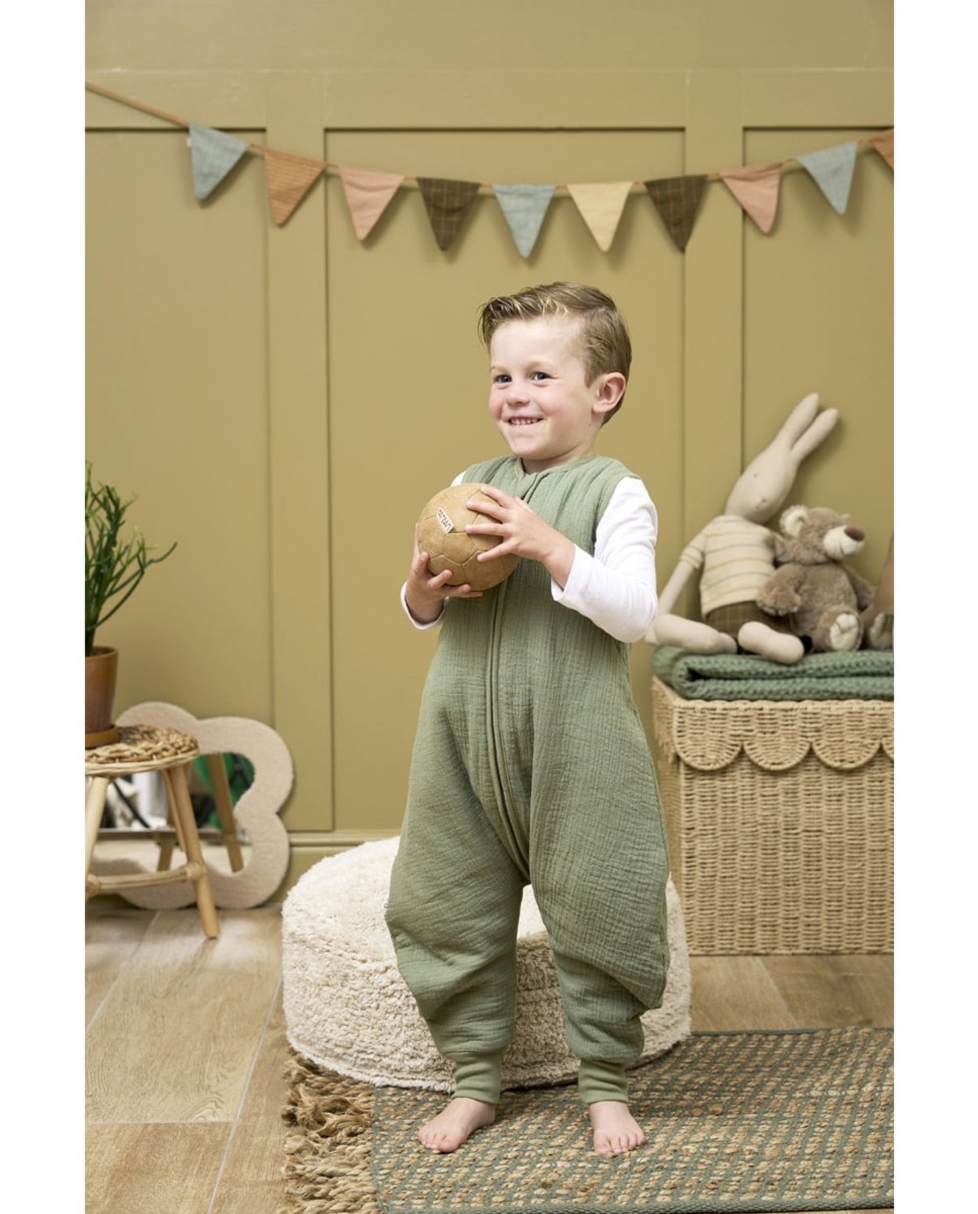 Pijama de bebé de muselina invierno prelavada sin mangas - Meyco - Verde militar Verde militar-3