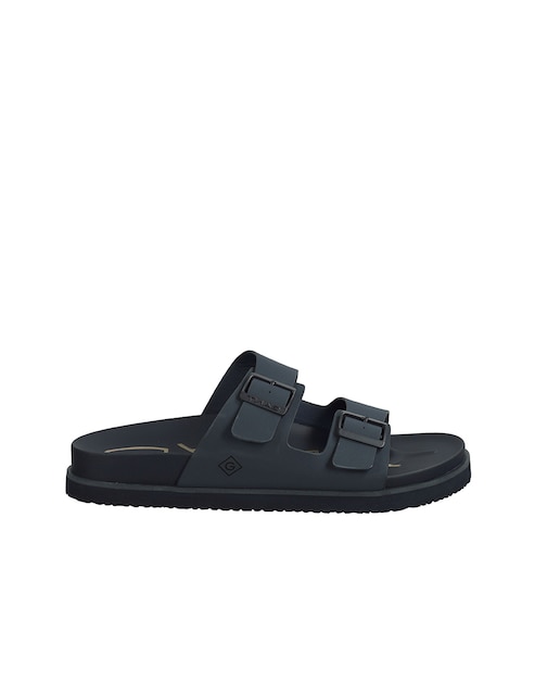 Sandalias de hombre con doble tira, estampado liso y logotipo en la suela