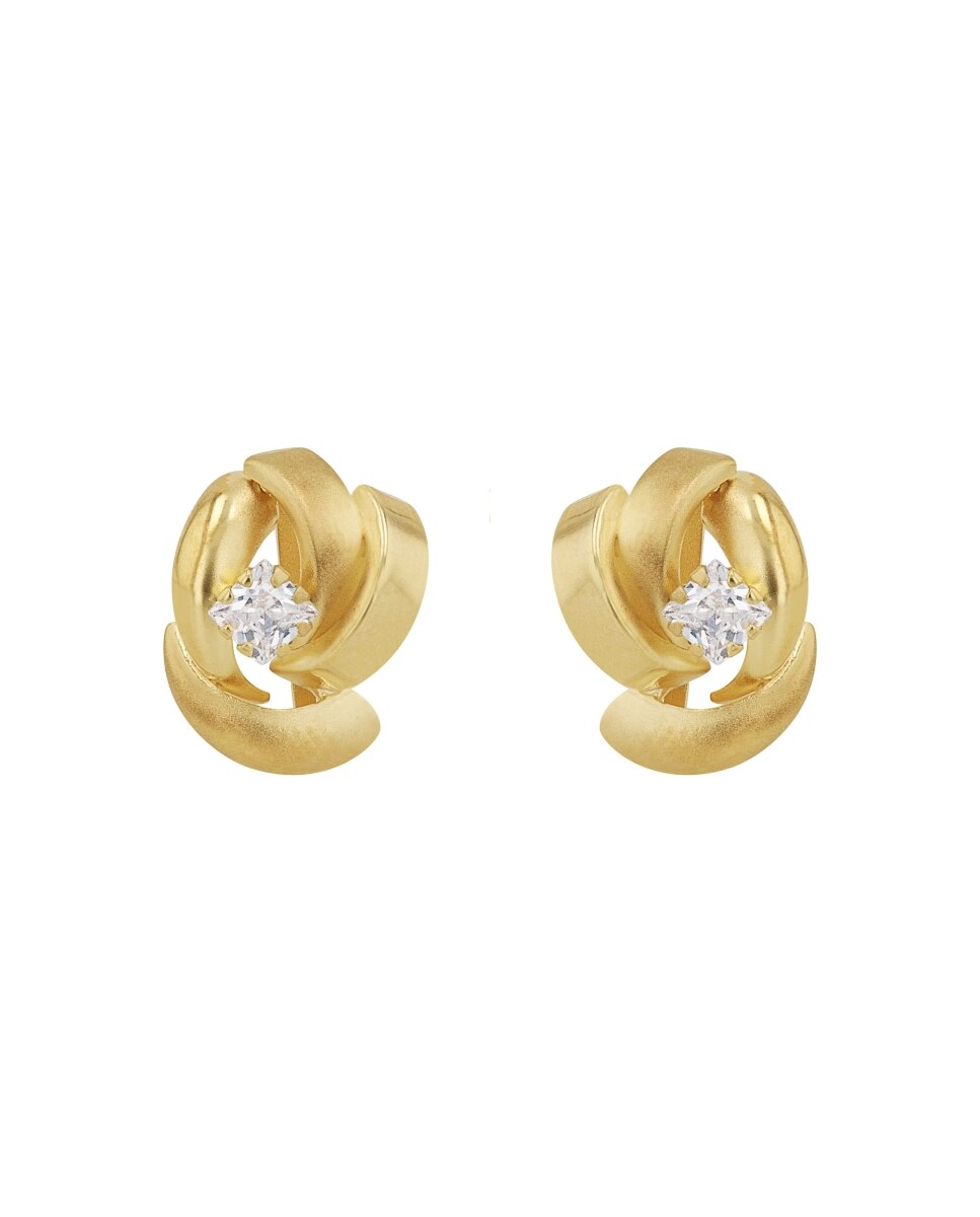Pendiente de botón de oro 9ct y circonita sintética - Amor - Oro Oro-3