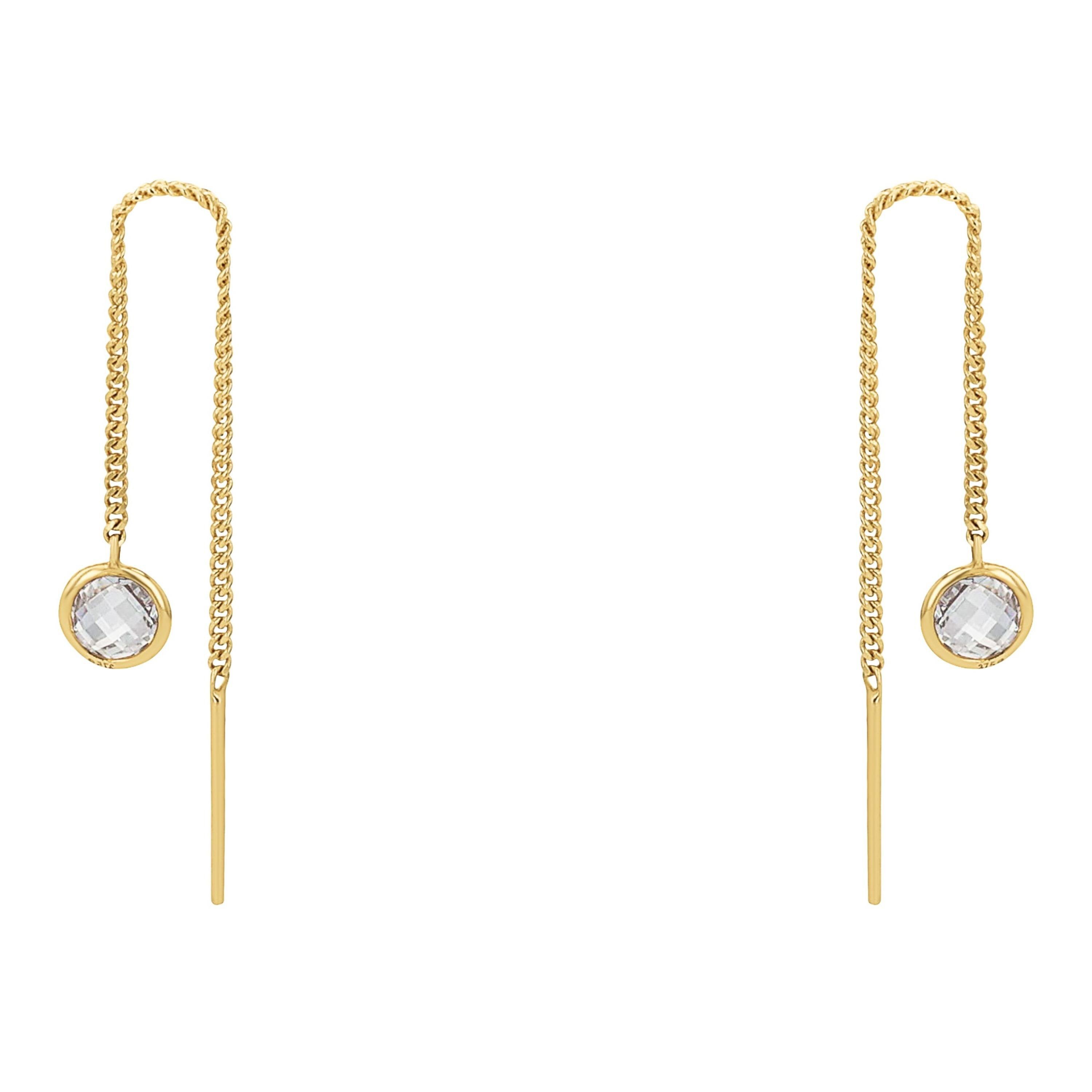Pendiente pasante de oro 9ct y circonita sintética - Amor - Oro Oro-3