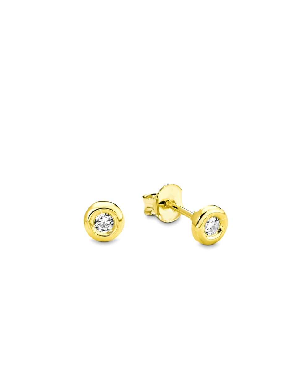 Pendiente de botón de 9ct y circonita cúbica - Amor - Oro Oro-1