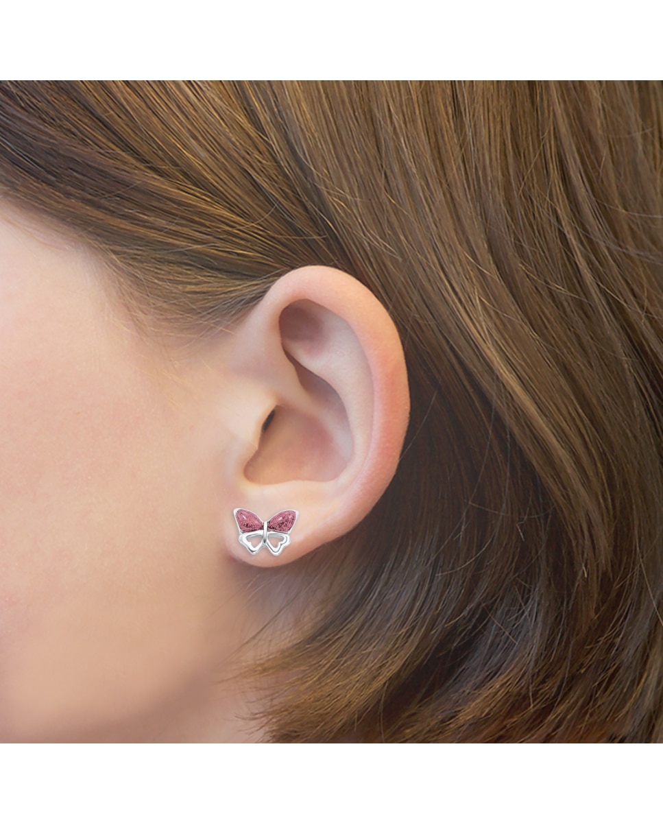 Pendiente Amor de plata 925 Mariposa - Rosa Rosa-5