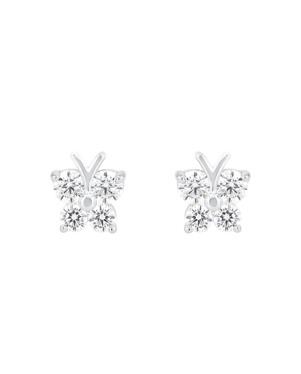 Pendientes de botón para niñas plata de ley 925 y circonita sintética - Amor - Plata Plata-3