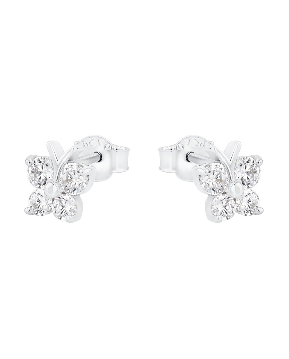 Pendientes de botón para niñas plata de ley 925 y circonita sintética - Amor - Plata Plata-4