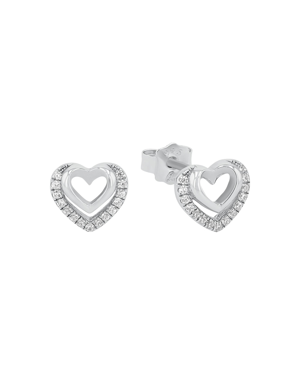 Imagen 0 de Pendientes de botón de plata de ley 925 y circonita sintética con corazón Plata