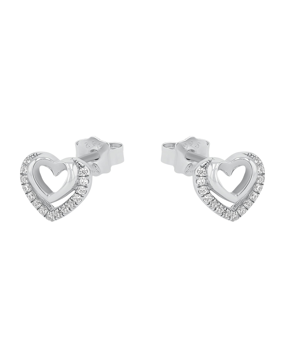 Pendientes de botón de de ley 925 y circonita sintética con corazón - Amor - Plata Plata-4