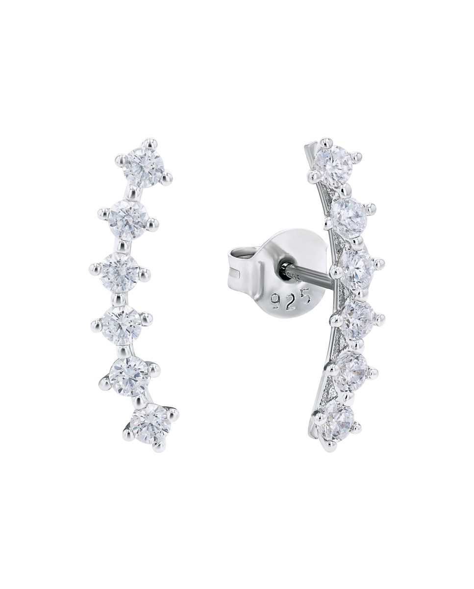 Pendientes de botón de plata de ley 925 y circonita sintética - Amor - Plata Plata-2